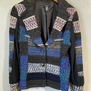 Kaktus Textured Knit Jacket Blazer Patchwork Snap Button Lined Womens Large Chic